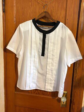 VTG Smith & Jones Monochrome Pleated Blouse 22W Made in USA